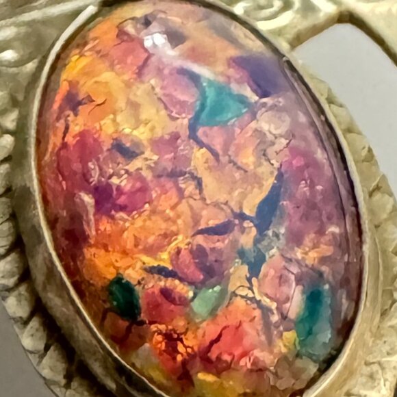 Vintage 1970s Silver 925 Panel Bracelet Faux Opal Beads Cabochons Mexico - Picture 14 of 14